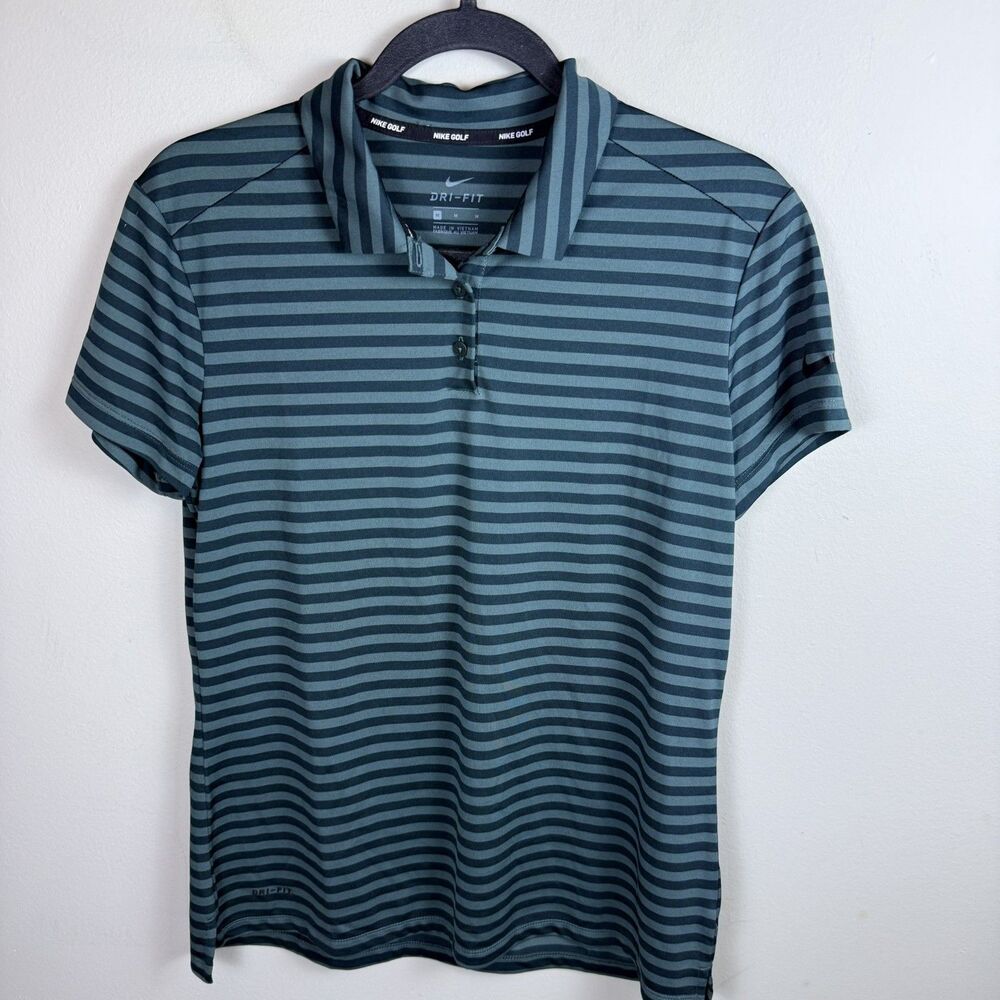 Nike Dry Fit Victory Stripe Golf Polo Blue Green Medium 864867-372